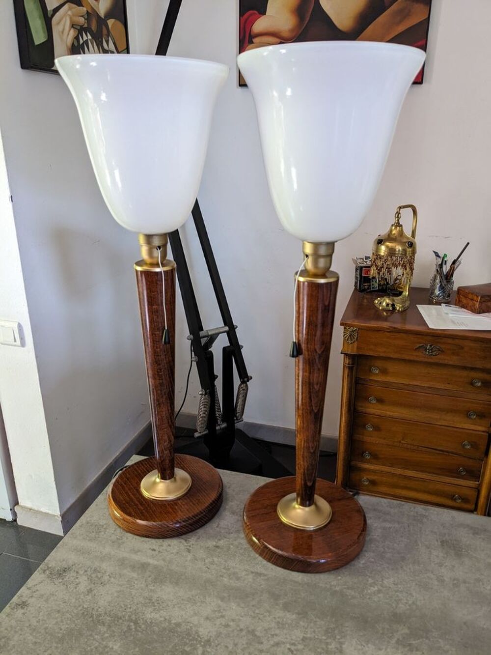 PAIRE DE 2 LAMPES de bureau STYLE MAZDA UNILUX art d&eacute;co vint Décoration