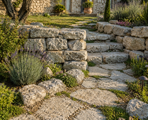 Pave pierre naturelle beige pleine masse sol jardin bricolag 25 Brienne-le-Château (10)