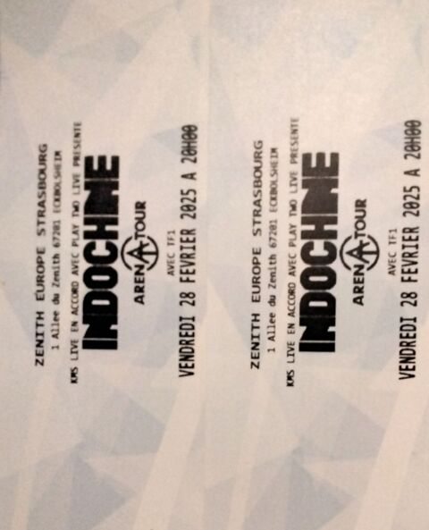 2 places de concert Indochine au Z�nith de Strasbourg 75 Beauvais (60)