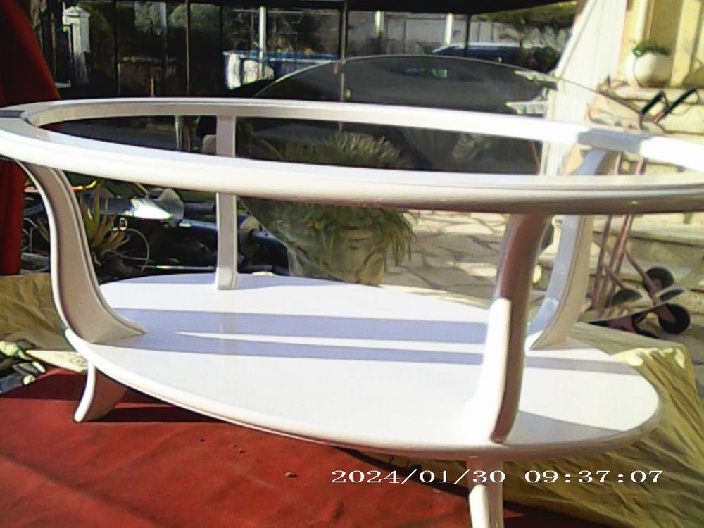 table basse de salon ovale a double plateaux verre tremp&eacute; Meubles