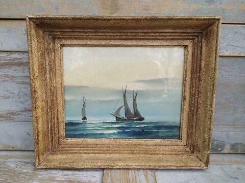 Tableau Dessin Gouache Marine Voiliers Signée 120 Loches (37)