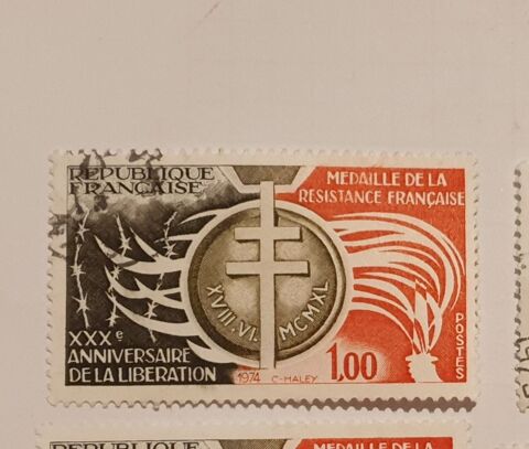 Timbre france M�daille R�sistance fran�aise 1974- 0.11 euro 0 Marseille 9 (13)