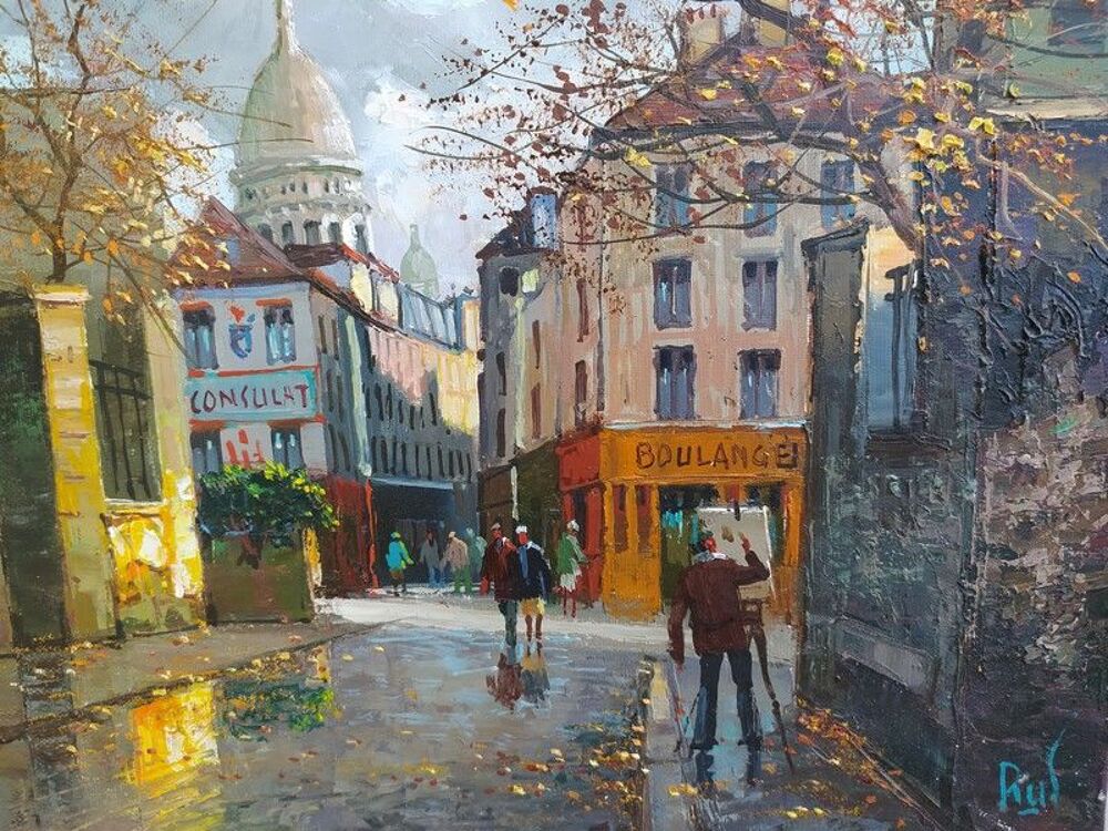 Tableau Peinture HST Paris Montmartre Sign&eacute; Antonio Rus 