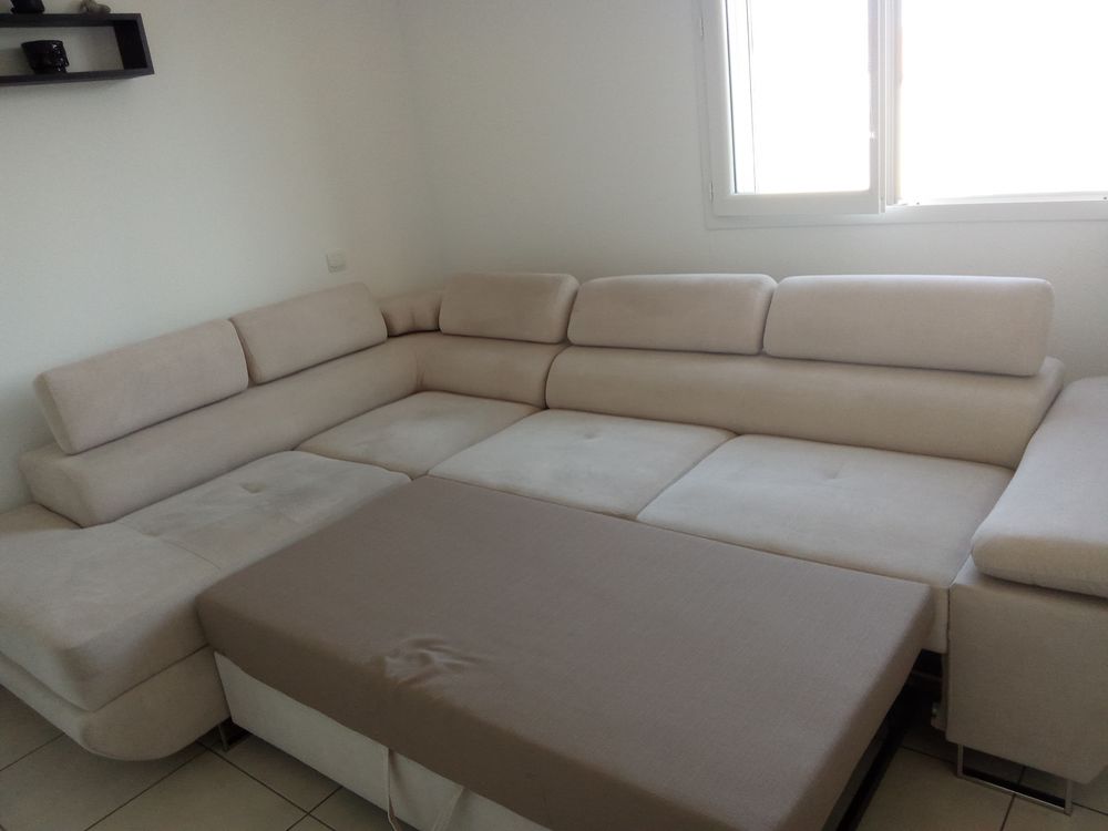 Canap&eacute; convertible d angle coloris beige Meubles