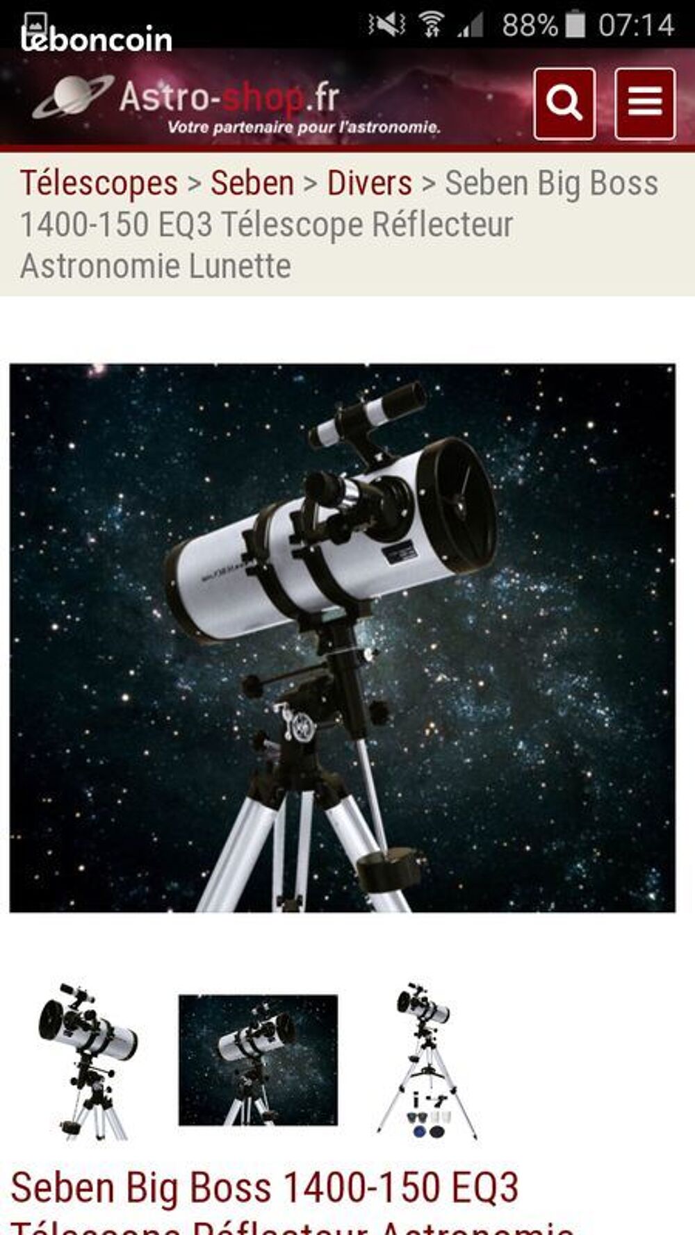 Telescope r&eacute;flecteur seben 1400 150 NEUF Photos/Video/TV