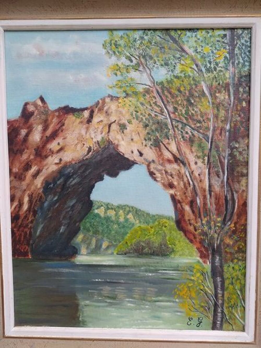 Tableau Le Pont d'Arc Ard&egrave;che Huile sur Toile Sign&eacute; E.G 