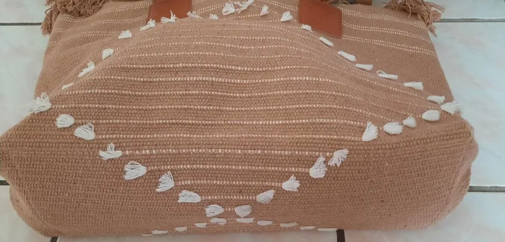Grand sac cabas MODE taupe ethnique neuf - L 52 cm Maroquinerie