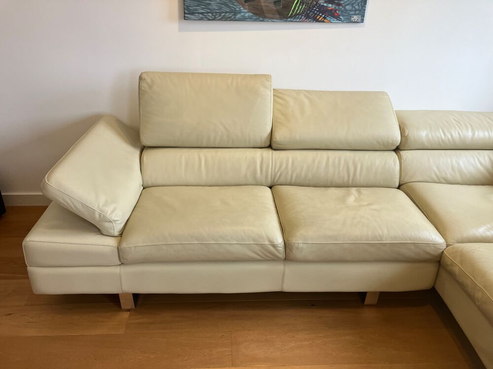 Canap&eacute; d'angle en cuir beige Meubles