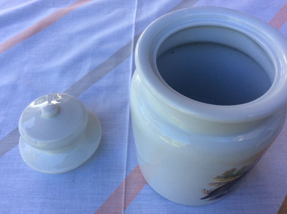 Pot couvert porcelaine Limoges Baud d&eacute;cor peint perdrix Décoration