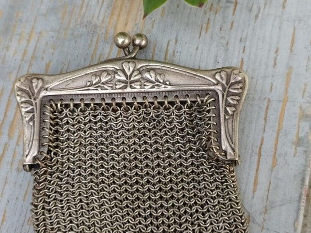Ancien Porte Monnaie Maille M&eacute;tal Argent Art Nouveau 