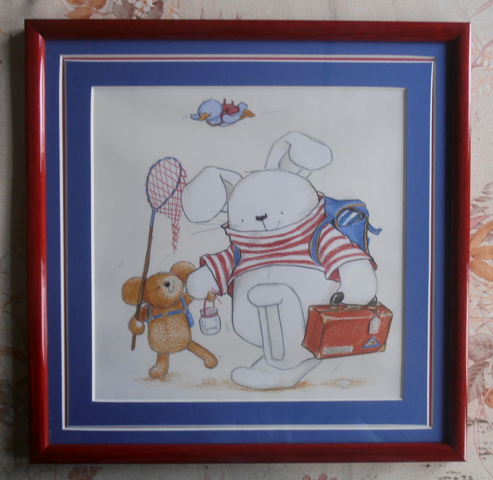 Cadre rouge 36 x 36 avec dessin lapin, ourson et oiseau
Décoration