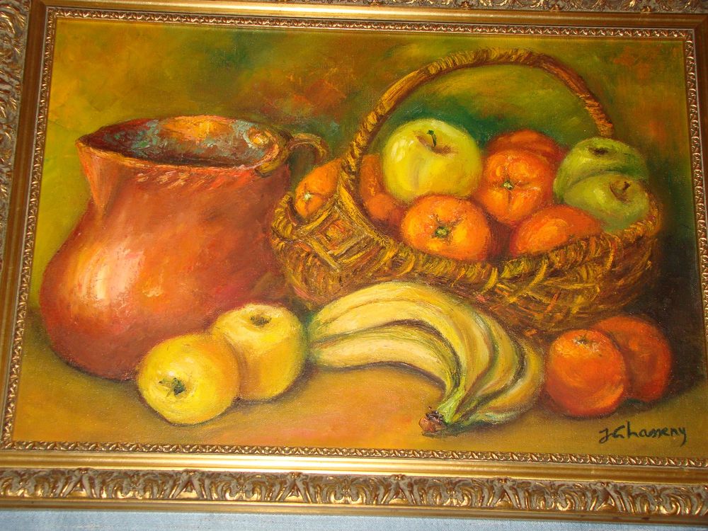 Tableau / Huile sur toile sign&eacute;e " Le panier de fruits " Décoration