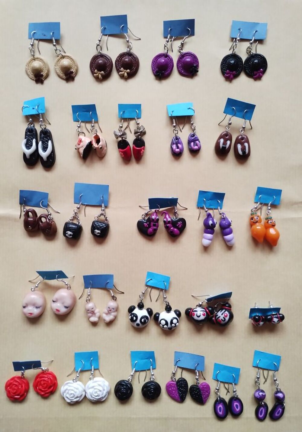 Boucles d'oreilles en p&acirc;te Fimo originales divers motifs Bijoux et montres