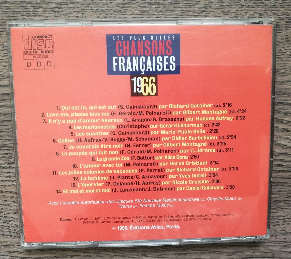 Les Plus Belles Chansons Fran&ccedil;aises des ann&eacute;es 1966 CD et vinyles