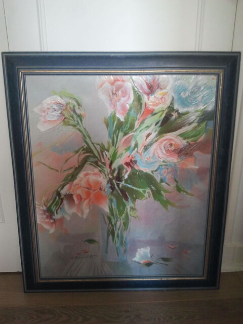 Tableau bouquet - huile sur toile - C.Benolt La Garenne-Colombes (92)