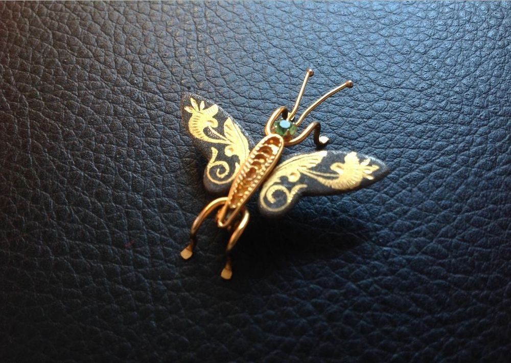 PAPILLON BROCHE DAMASC&Egrave;NE de TOL&Egrave;DE FLEURS AILES Envoi possi Bijoux et montres