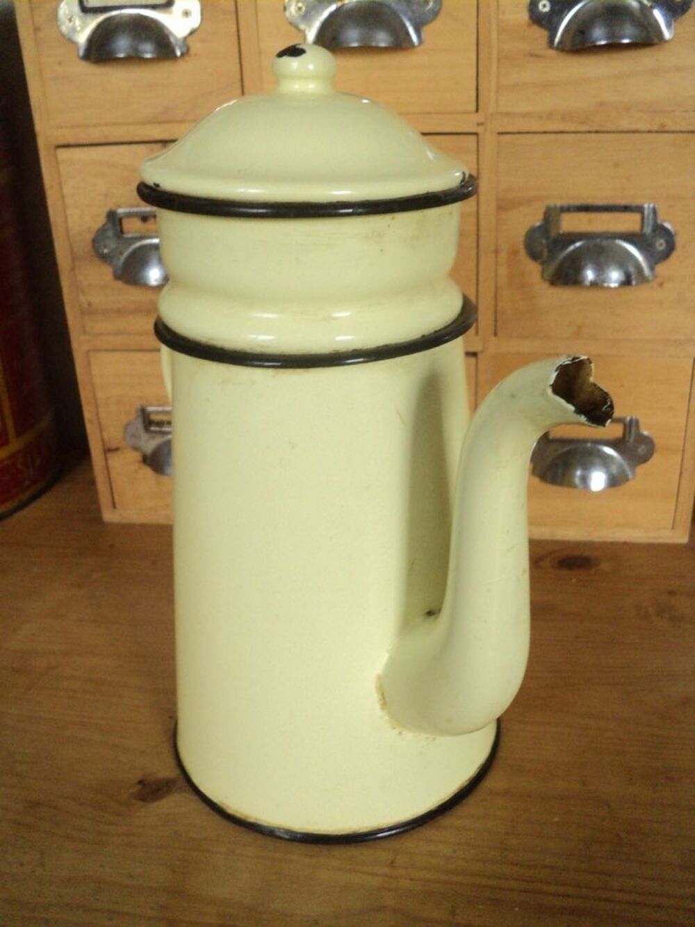 Ancienne Cafeti&egrave;re &Eacute;maill&eacute;e Jaune P&acirc;le D&eacute;co Cuisine Cuisine