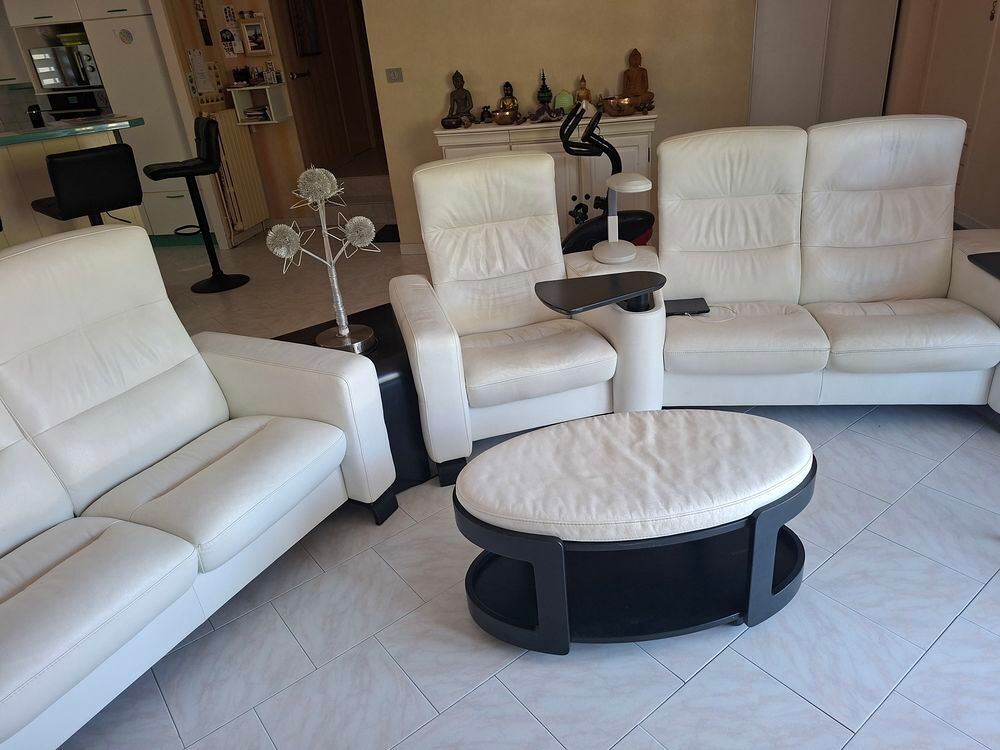 Canap&eacute; cuir blanc 5 places STRESSLESS Meubles