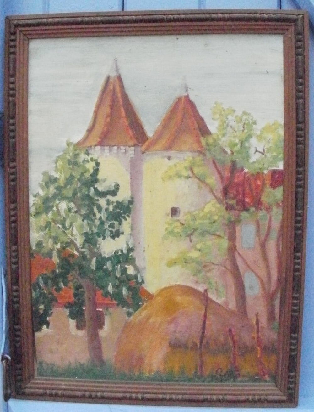 PEINTURE A L HUILE sign&eacute;e sur carton, tours du Gers (32) Décoration