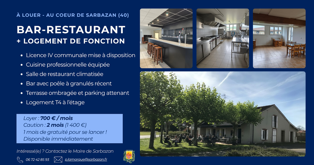 Location Autre Bar-Restaurant (Licence IV) équipé + logement de fonction Sarbazan