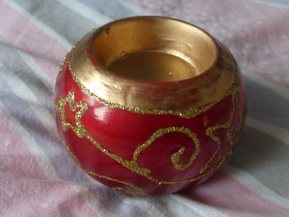 PORTE BOUGIE "de NOEL" ronde rouge/dor&eacute;e Décoration