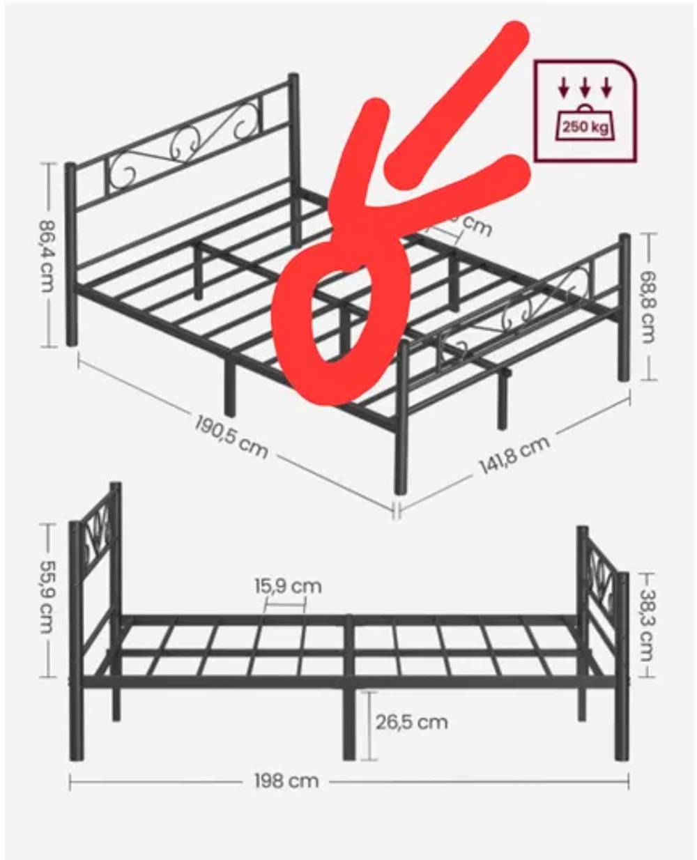 Lit de m&eacute;tal 140x190 et sommier matelas Meubles