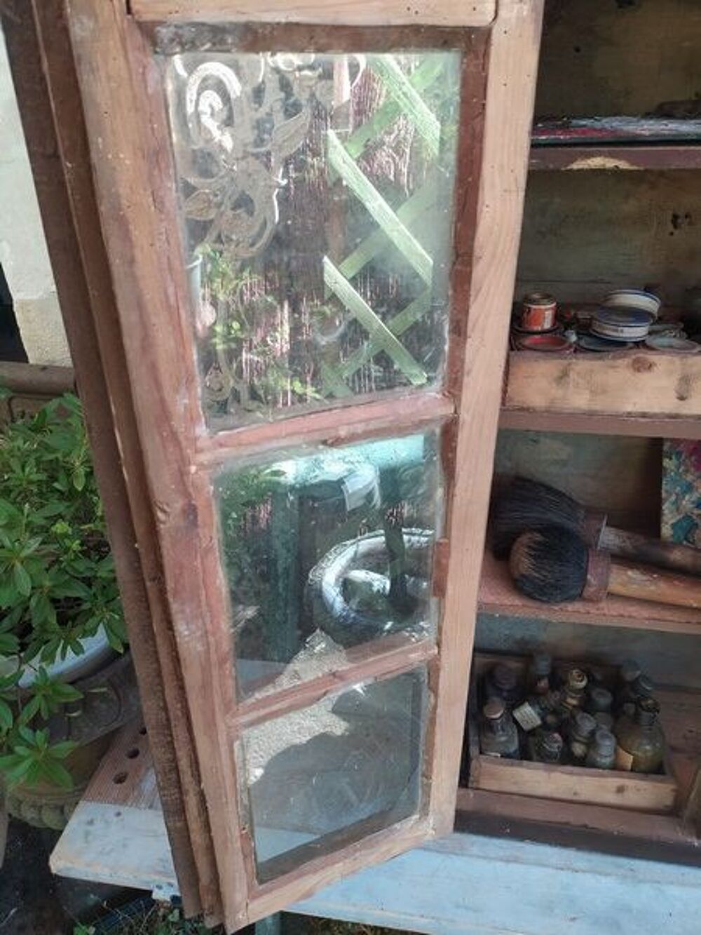 Ancienne Armoire Bois Portes Vitrine 
Meubles