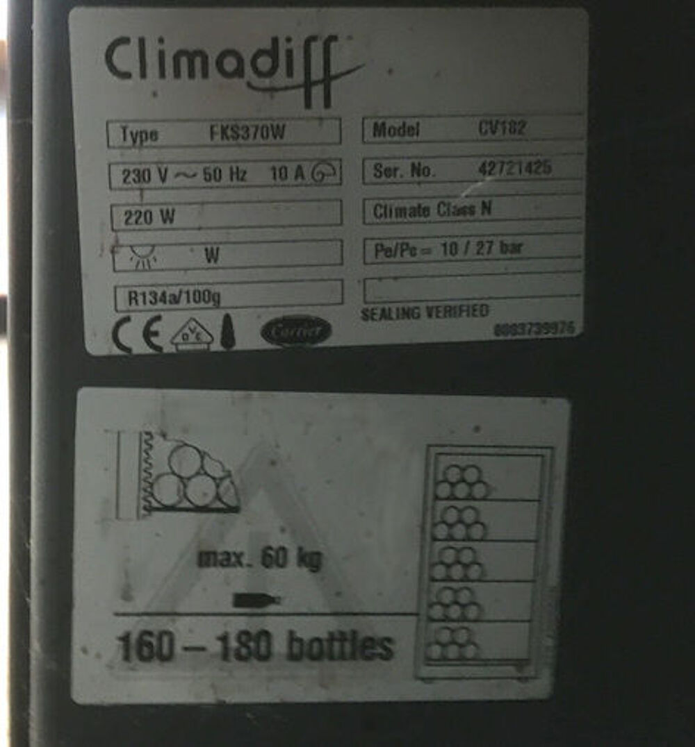 Cave &agrave; vin Climadiff Electroménager
