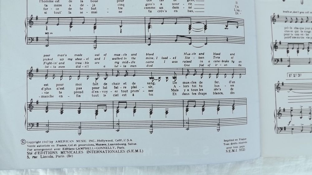 Partition bilingue Sixteen Tons 
