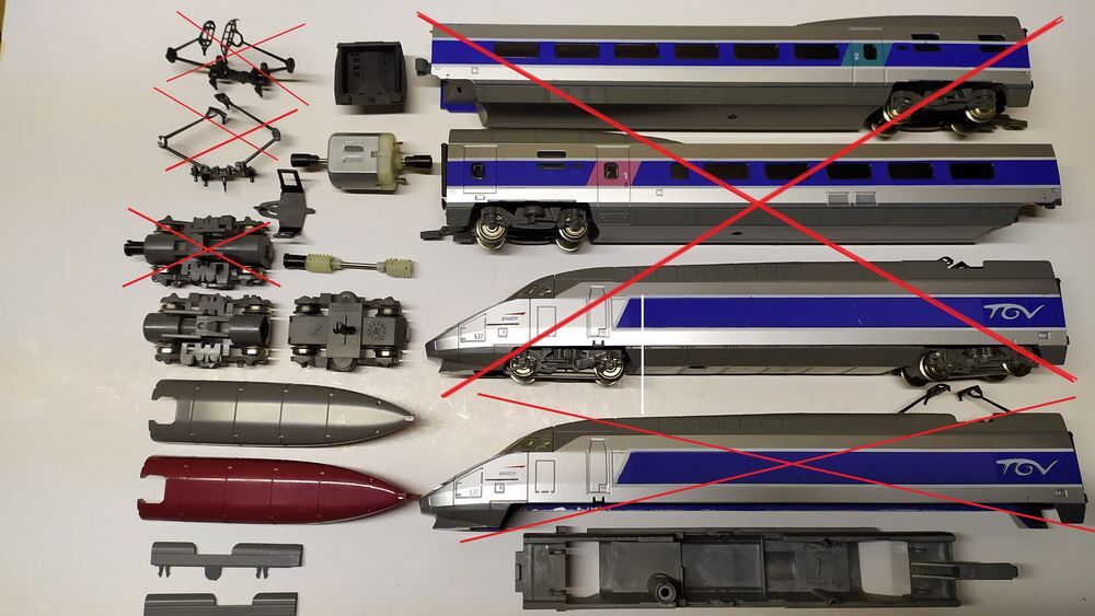 Train &eacute;lectrique : pi&egrave;ces d&eacute;tach&eacute;es de TGV de marque MEHANO Jeux / jouets