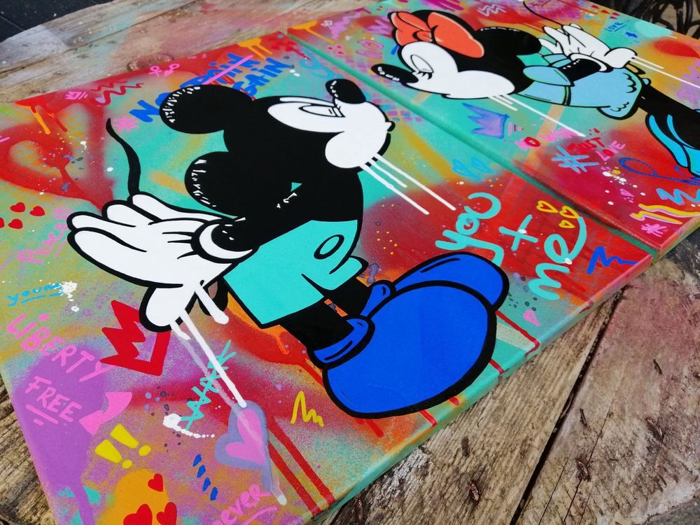 Tableau POP'Art Mickey Minnie LOVE Décoration