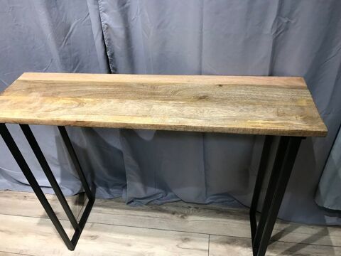 Titre : Console en bois massif + pieds m�tal noir | 100 x 28 x 75 cm | Style industriel 20 Dreux (28)