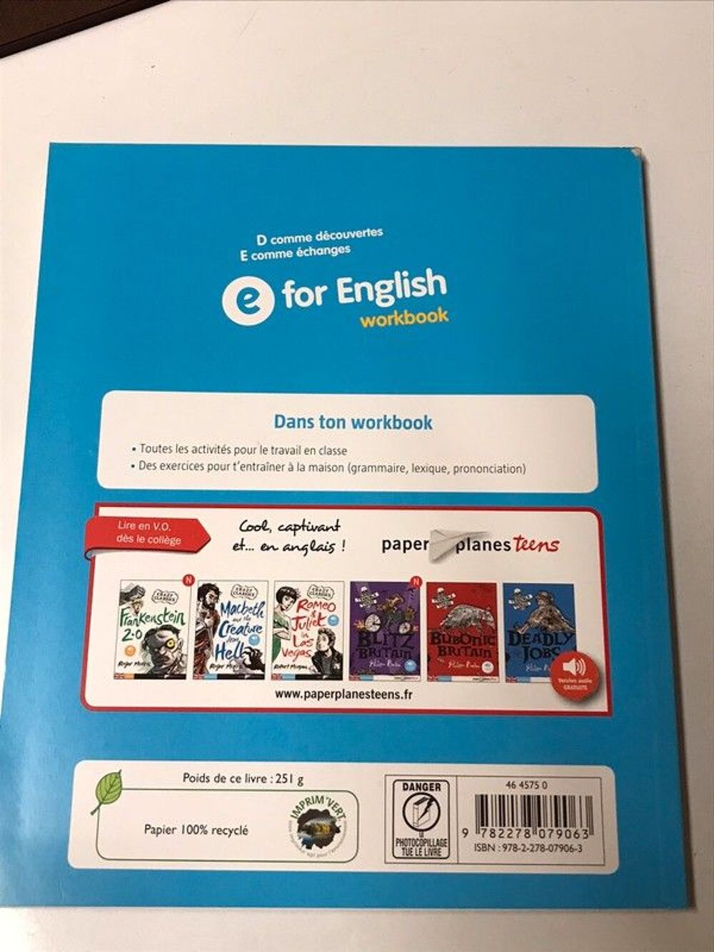 Workbook Anglais E For English 3&egrave;me Livres et BD