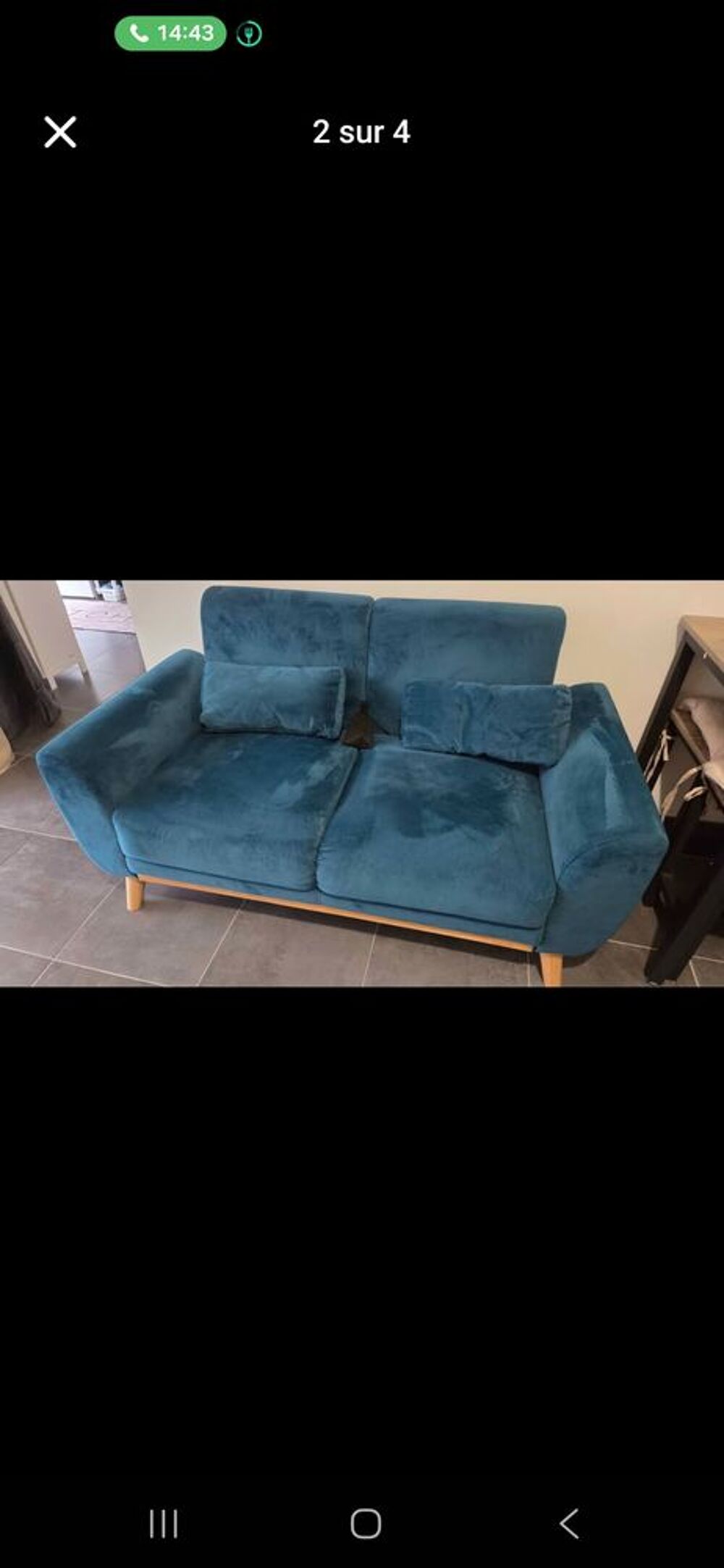 Canap&eacute; scandinave 2 places en tissu velours bleu p&eacute;trole et Meubles