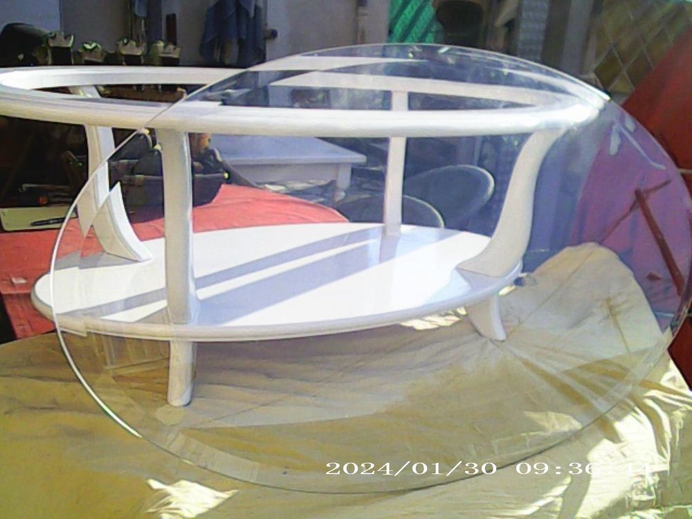 table basse de salon ovale a double plateaux verre tremp&eacute; Meubles