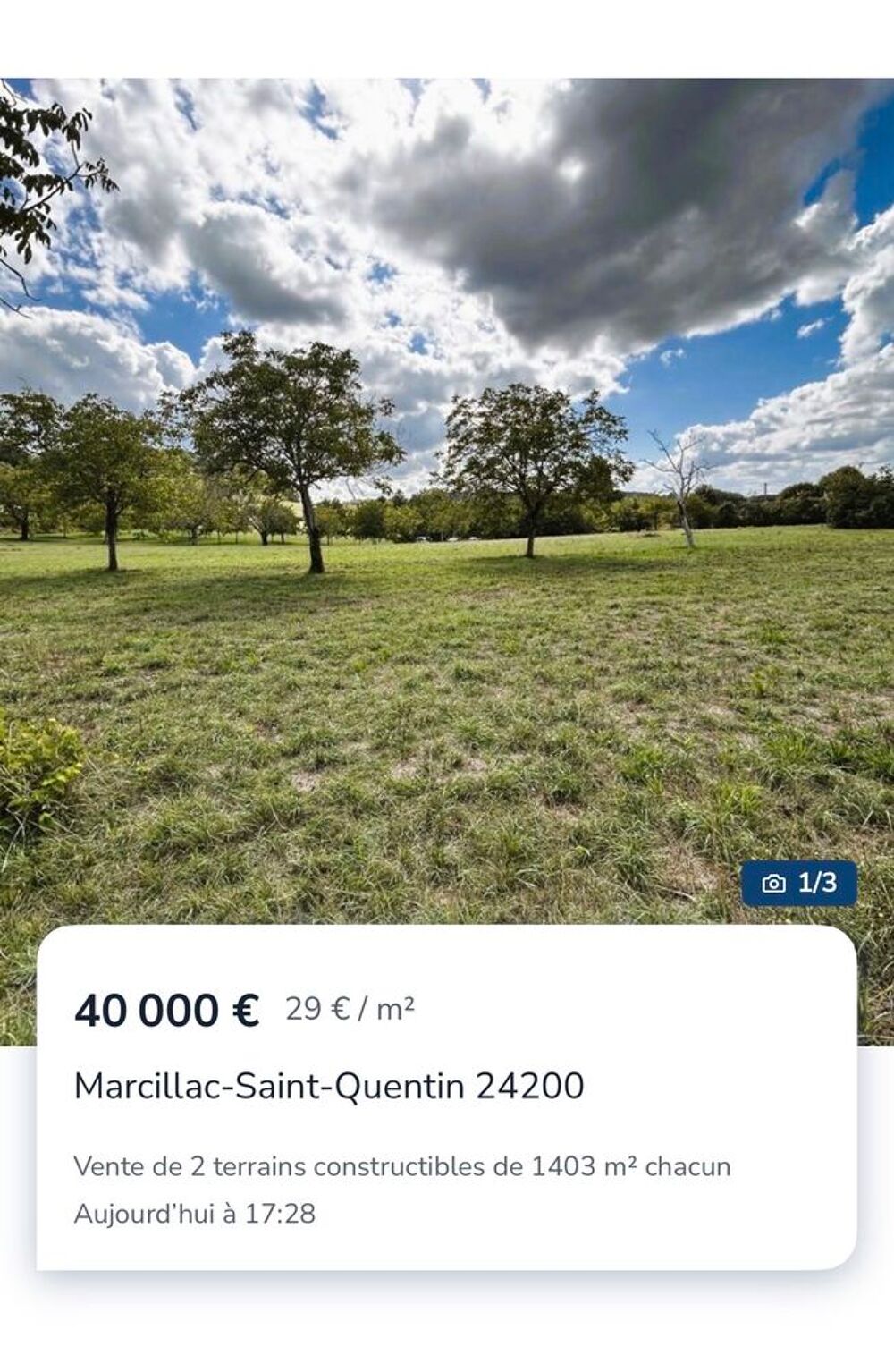 Vente Terrain terrain constructible de 1403 m2 Marcillac-saint-quentin
