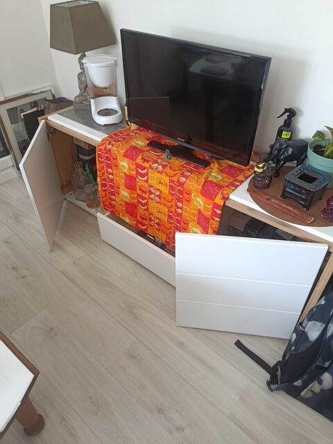 meuble TV design couleur blanc platine 2 portes 1 tiroir 1 �tag�re ext�rieur 100 S�n� (56)