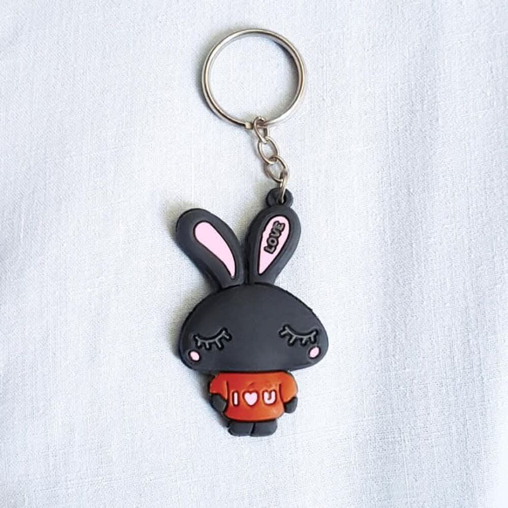 Porte cl&eacute; lapin en silicone, &agrave; relief 