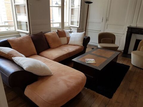 Canap cuir et tissu daimlys avec mridienne trs bon etat 500 Courbevoie (92)