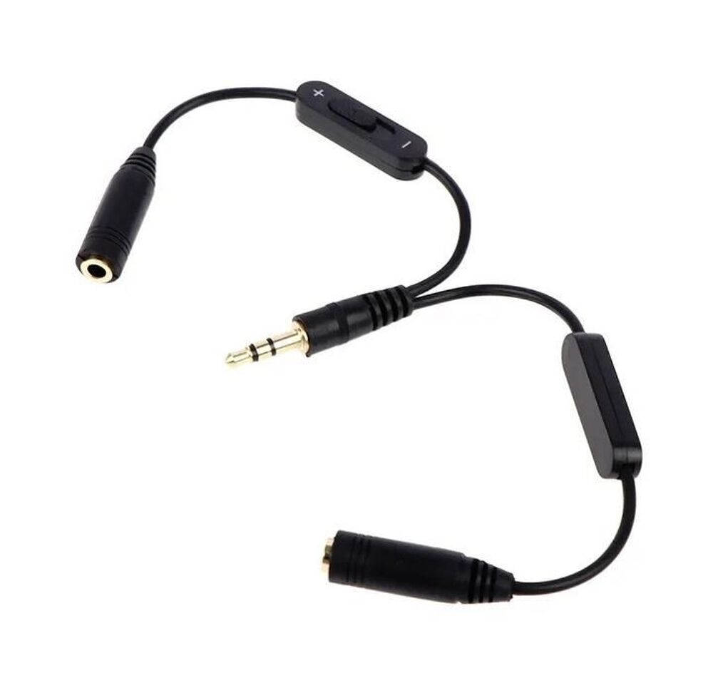 Adaptateur jack m&acirc;le vers 2 jacks femelles 3.5 avec contr&ocirc;le Audio et hifi