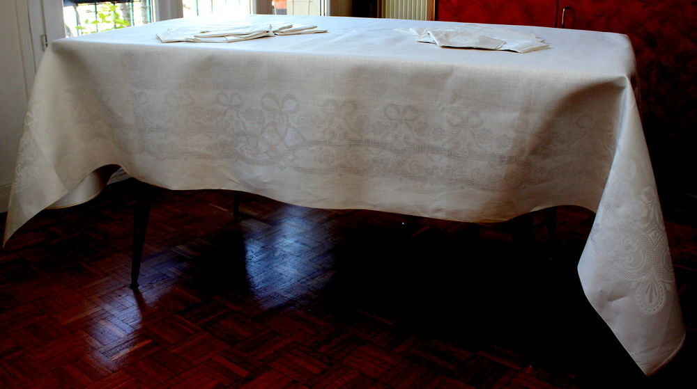 Nappe blanche ancienne lin &amp; coton + serviettes Meubles