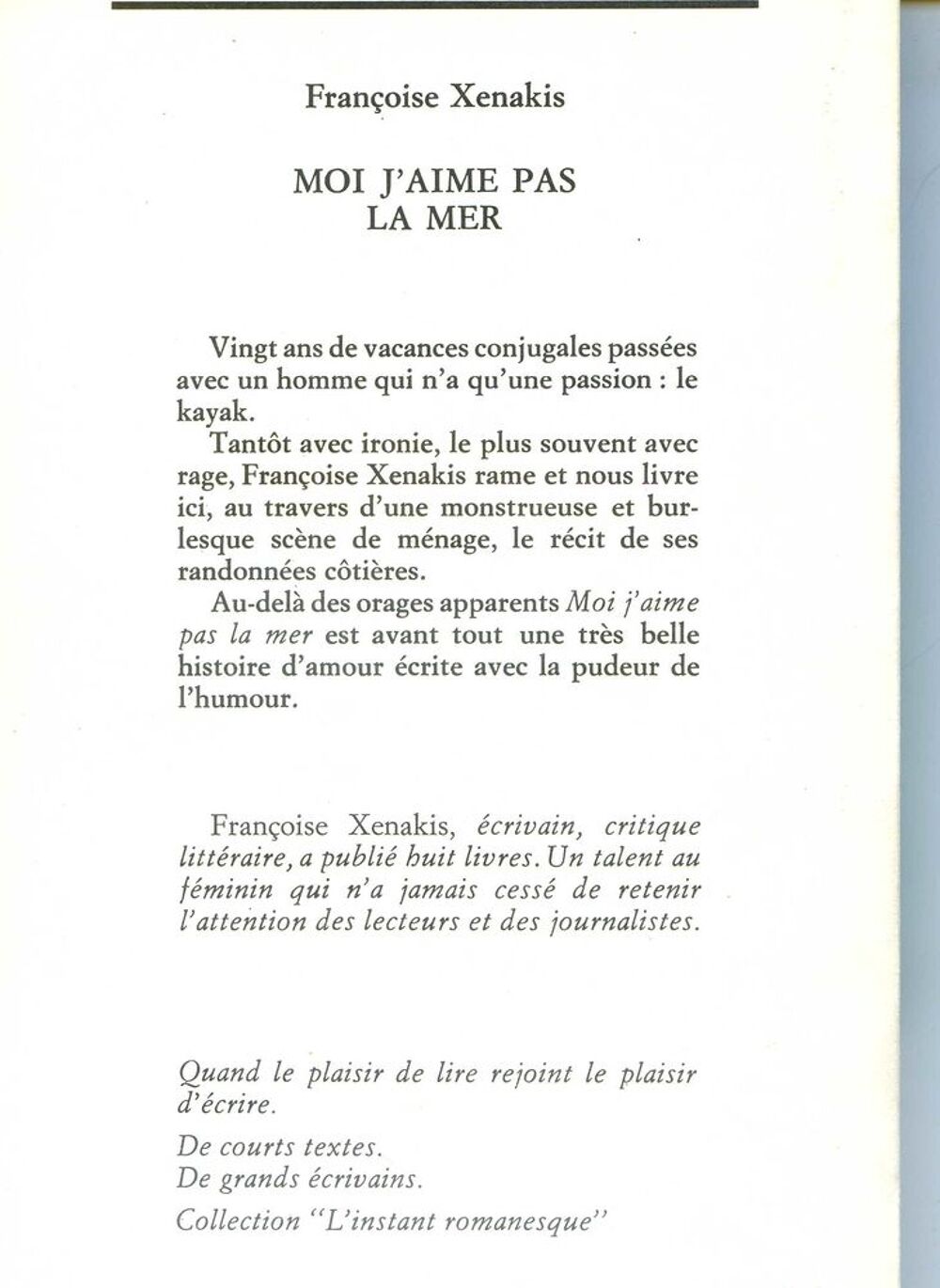 Moi j'aime pas la mer- Fran&ccedil;oise Xenakis, Livres et BD