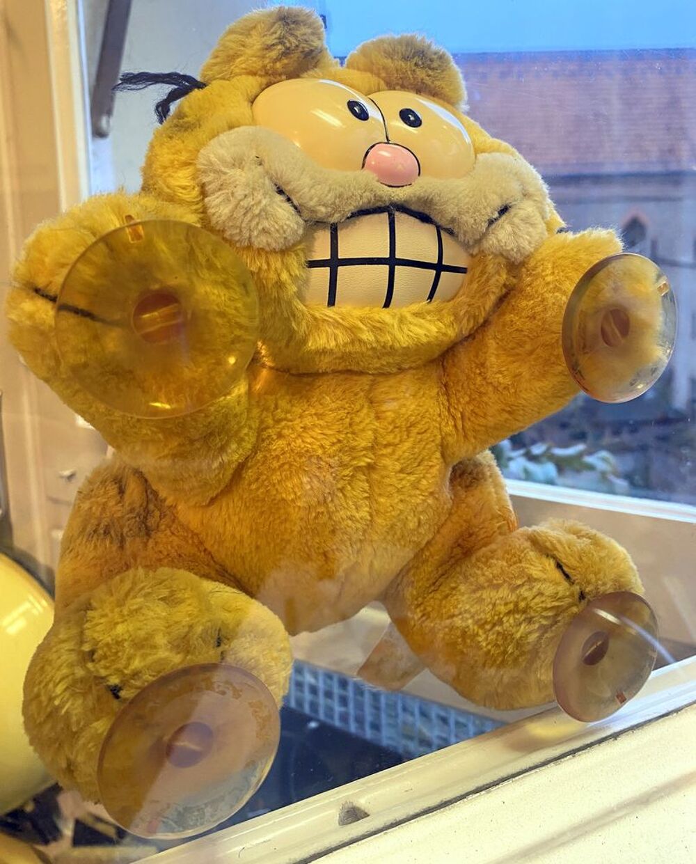 Peluche chat GARFIELD &agrave; ventouses , STUCK ON YOU 1981 Jeux / jouets