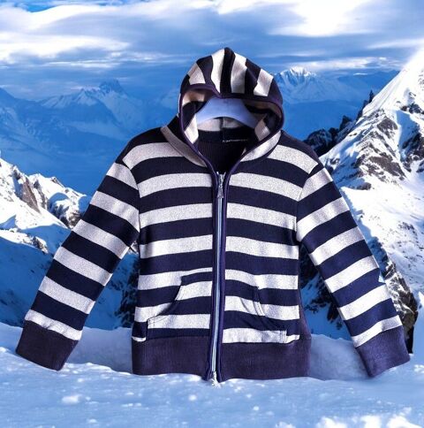 GILET A CAPUCHE FILLE MAILLE RAYE CHOCOLAT & OR PAILLET 8A 0 Villeneuve-Loubet (06)