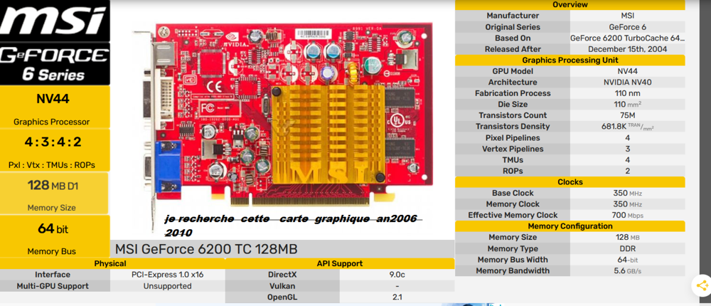 je recherche cette CARTE GRAPHIQUE POUR UN VIEUX PC MERCI Matériel informatique