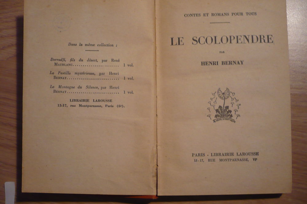 LE SCOLOPENDRE de Henri BERNAY (1927) Livres et BD
