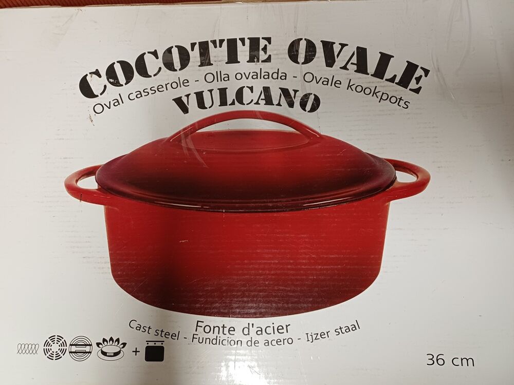 Cocotte fonte rouge 36 cm avec couvercle Cuisine