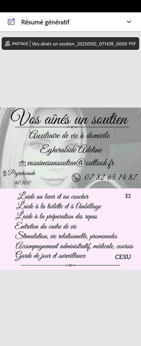 Auxiliaire de vie   domicile 40300 Peyrehorade