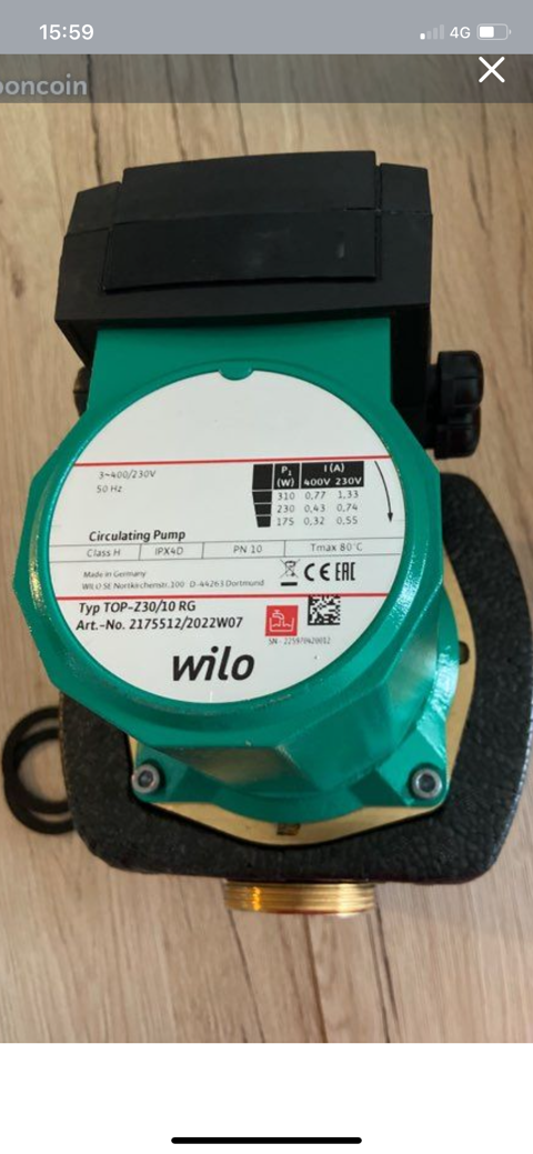 Pompe  eau potable de circulation Wilo Top-Z 30/10 RG 89470 Monteau