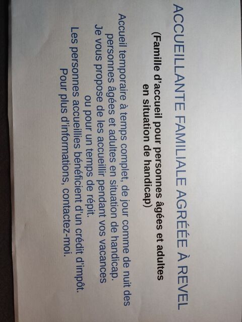 Famille d'accueil pour personnes &acirc;g&eacute;es 0 31250 Revel